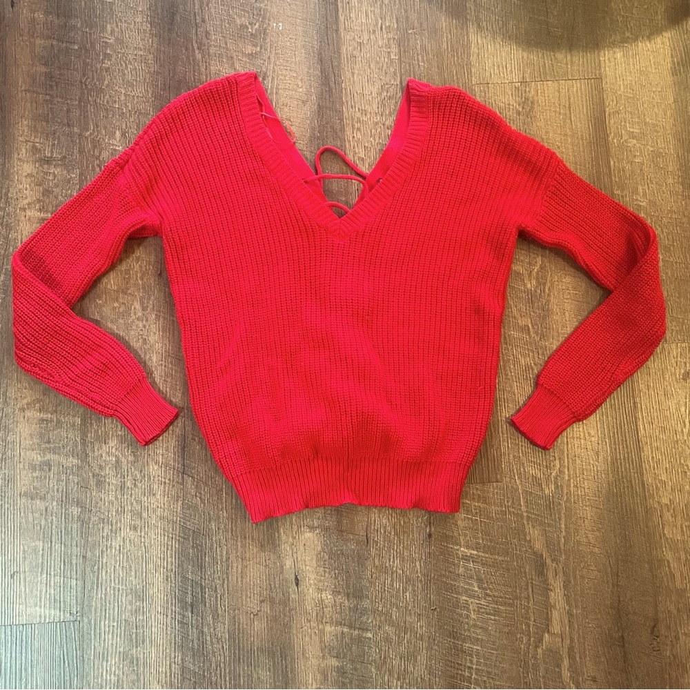 COPY - Cloth long sleeve v-neck lace up knit sweater size medium